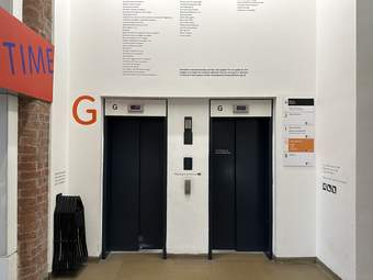 A photograph of the lifts on the ground floor of Tate Liverpool