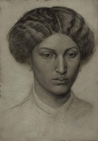Delicate, realistic pencil sketch portrait of a young woman looking to the right, her hair is up
